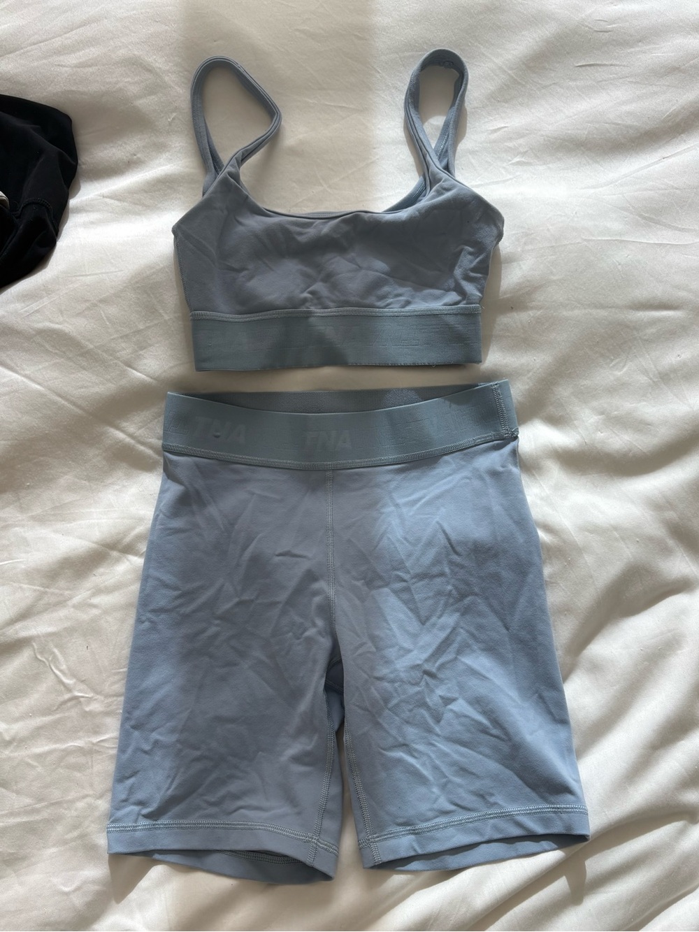 TNA Light Blue Seamless Sports Bra & Biker Shorts Set
